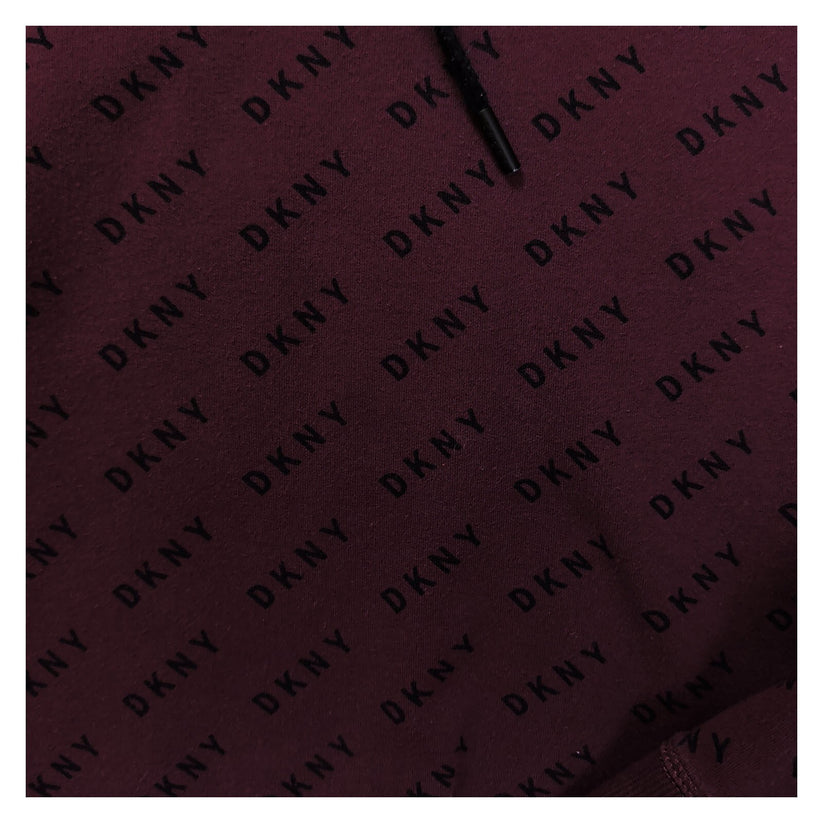 DKNY Sport Womens Hoodie M Burgundy All Over Logo Print Pullover Sweatshirt