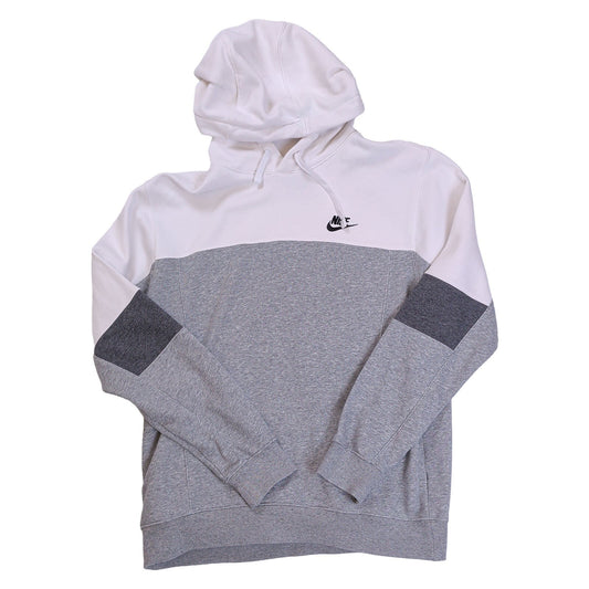 Nike Grey/White Colour-Block Unisex Hoodie S Cotton Polyester Pullover Pre-Owned