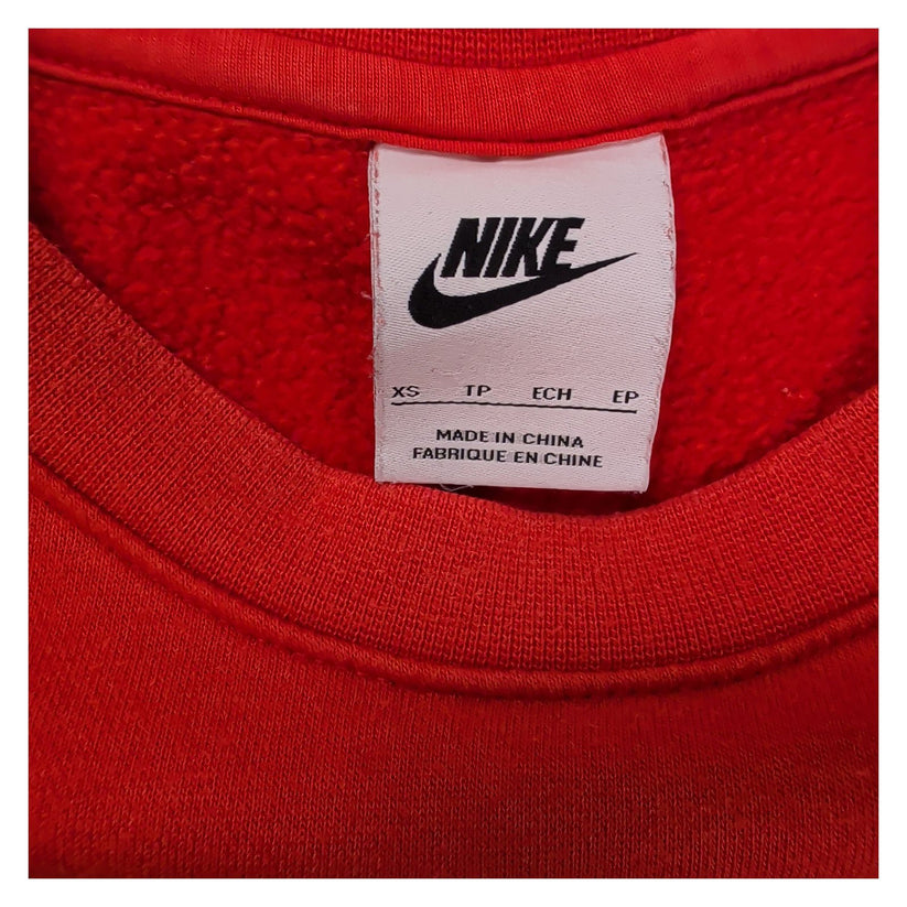 Nike Red Sweatshirt XS Crew Neck Embroidered Swoosh Logo Fleece Pullover