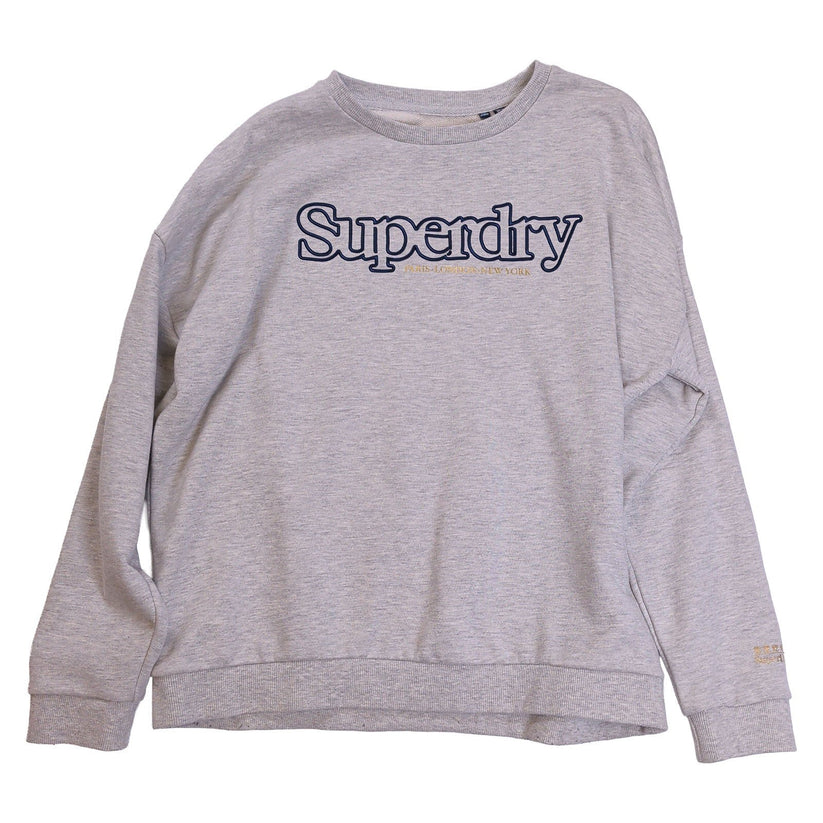 Superdry Womens Grey Marl Sweatshirt UK 16 Embroidered Logo Crew Neck