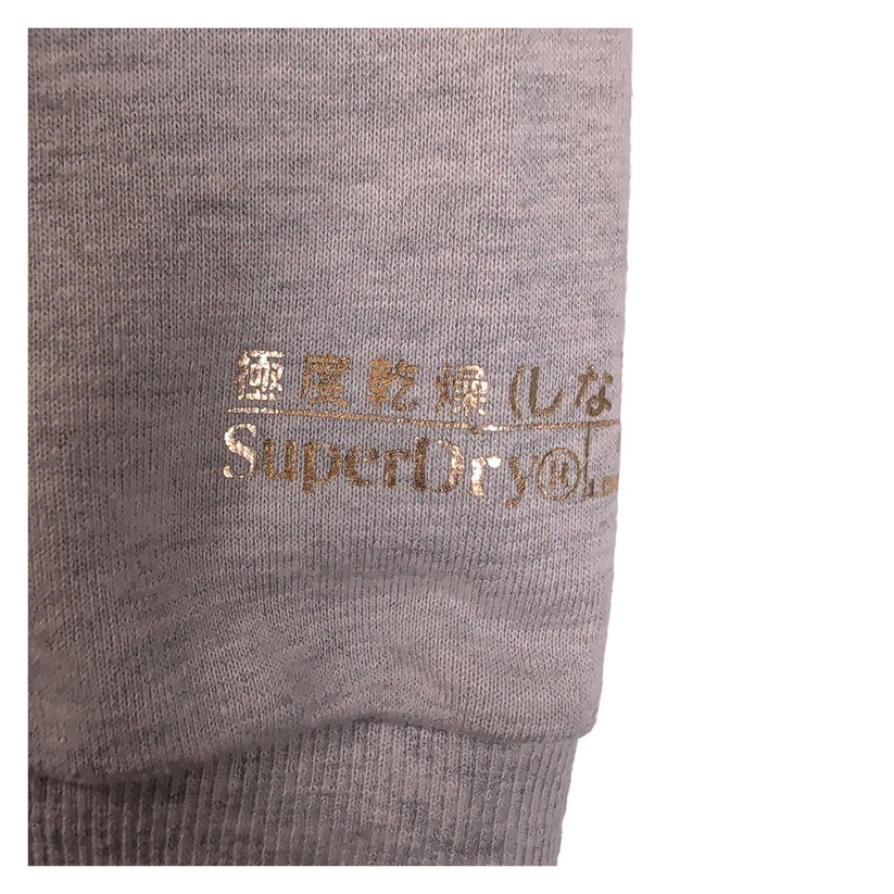 Superdry Womens Grey Marl Sweatshirt UK 16 Embroidered Logo Crew Neck