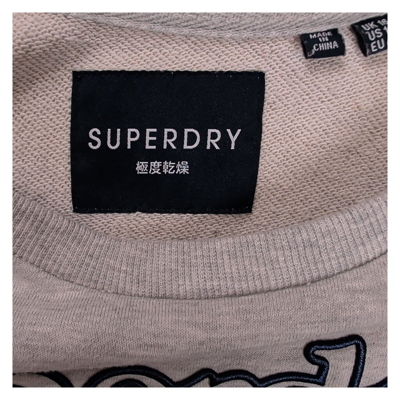 Superdry Womens Grey Marl Sweatshirt UK 16 Embroidered Logo Crew Neck