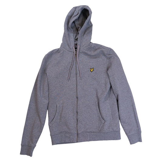Lyle & Scott Men's Grey Marl Full-Zip Hoodie M Cotton Embroidered