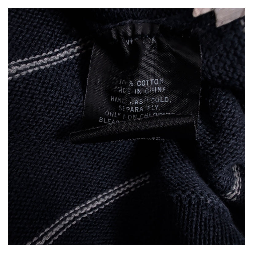 Nautica Men's Navy Blue Striped Quarter Zip Cotton Knit Jumper Size L