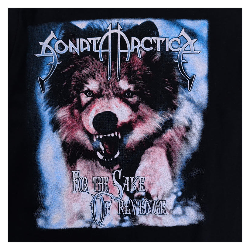 Sonata Arctica For the Sake of Revenge Wolf Black Metal Band T-Shirt M Hole