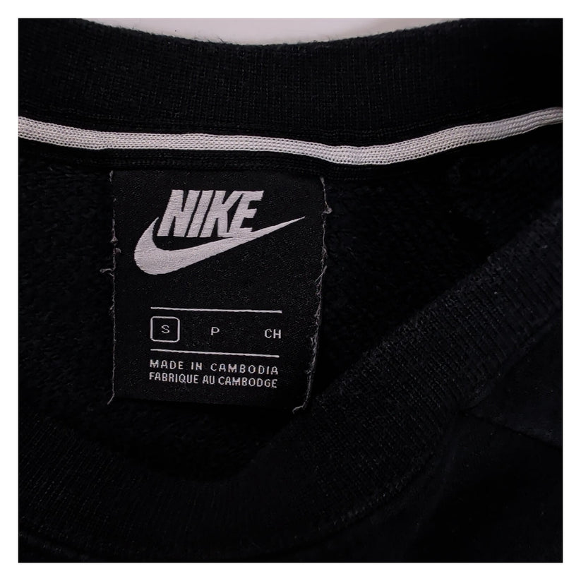 Nike Black Crew Neck Sweatshirt Size S White Logo Swoosh Raglan Sleeve Pullover