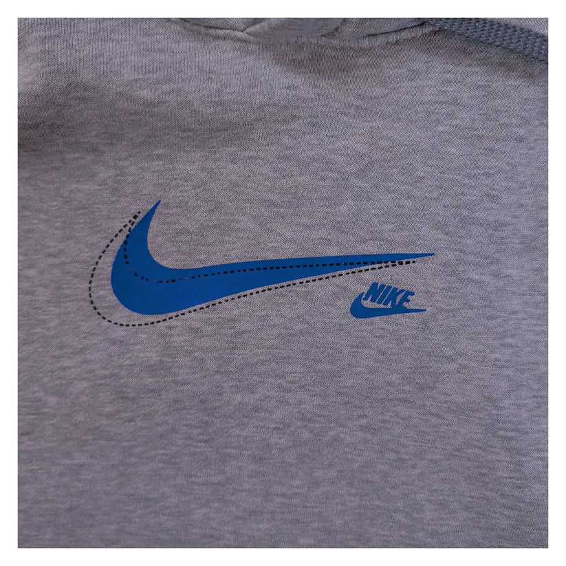 Nike Grey Marl Pullover Hoodie Size S Blue Swoosh Logo Fleece Kangaroo Pocket