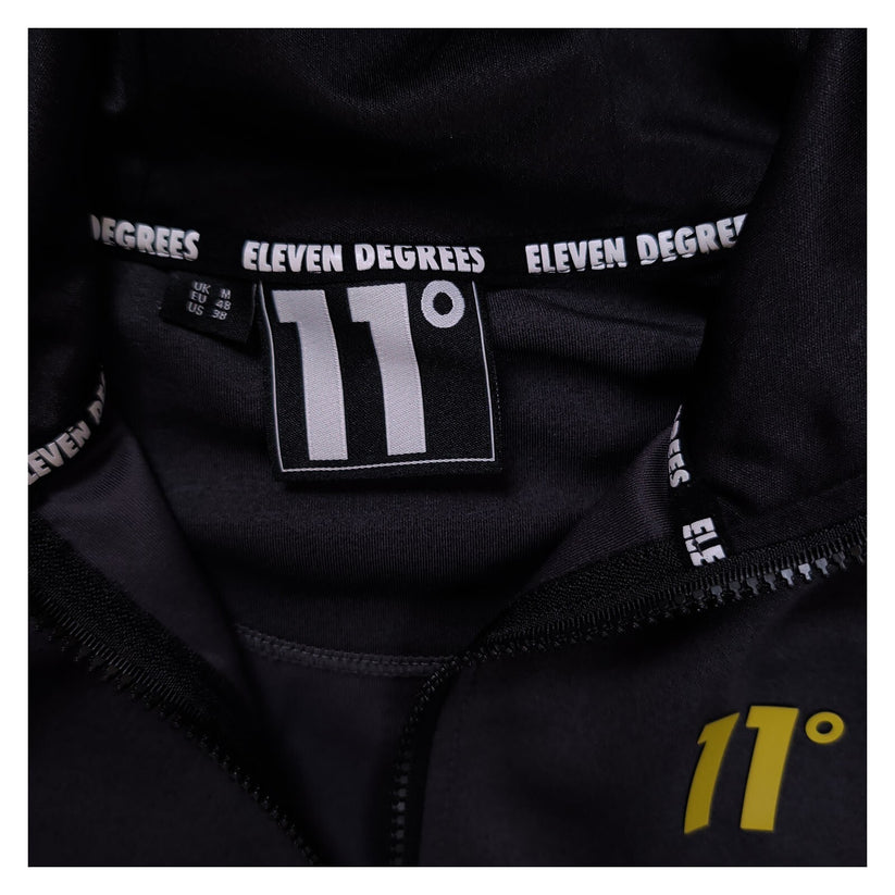 11 Degrees Mens Black Grey Half Zip Hoodie Size M Yellow Piping Sports Pullover