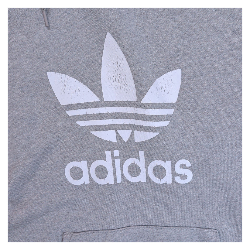 adidas Originals Grey Marl Trefoil Logo Print Hoodie Size L Pullover Sweatshirt