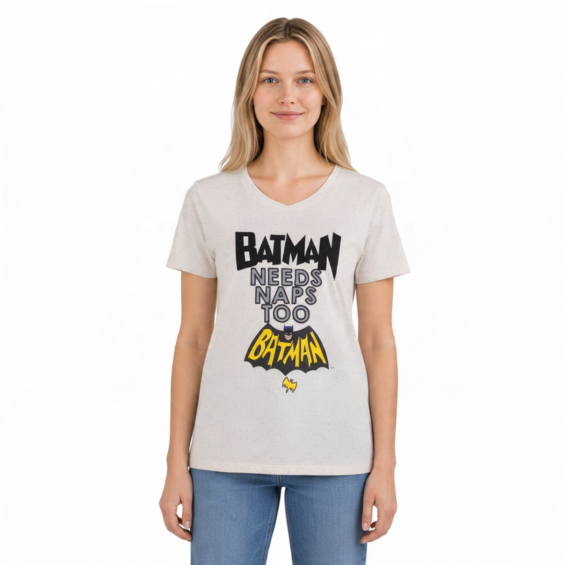DC Comics Batman Needs Naps Too Women's Lounge T-Shirt M UK 10-12 V Neck