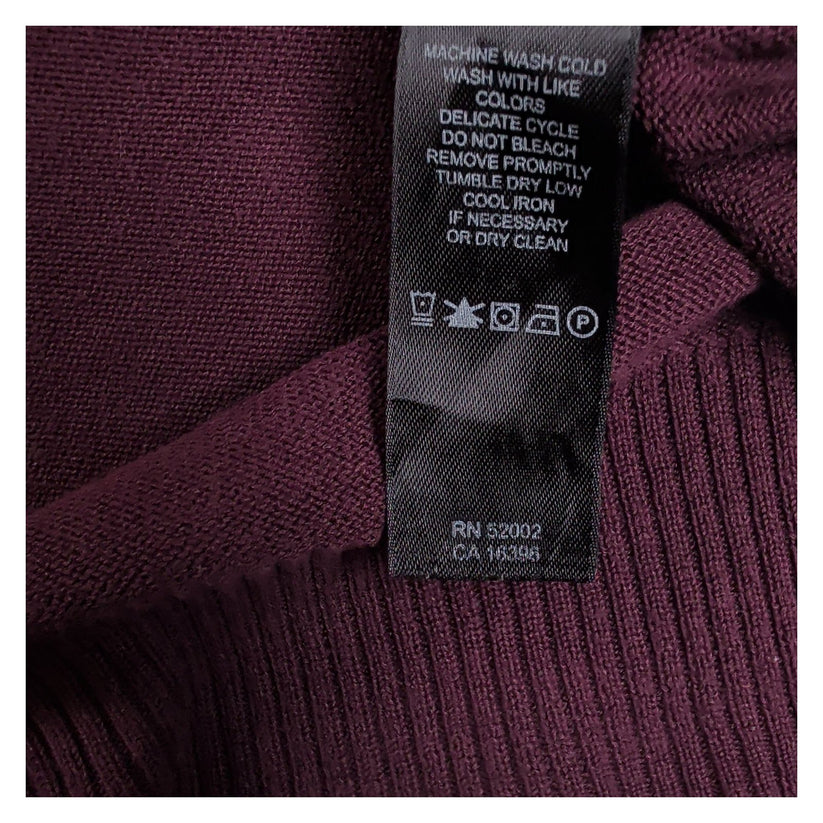 DKNY Jeans Womens Burgundy V Neck Jumper XL Chest Pocket Long Sleeve Knit
