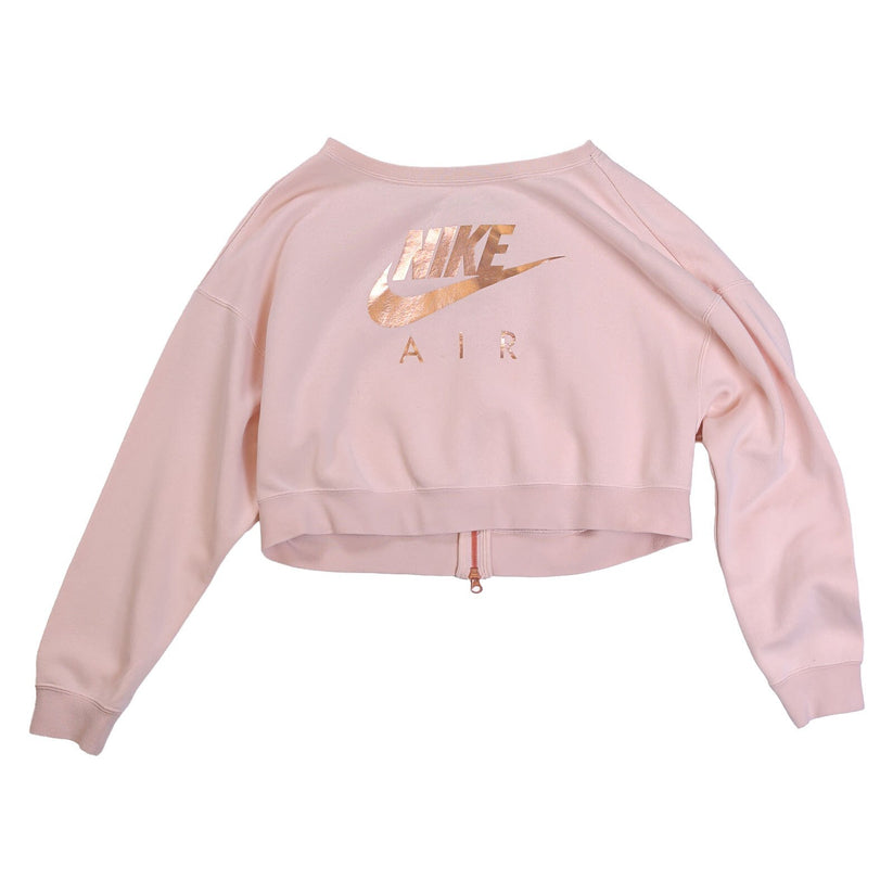 Nike Air Womens Pink Cropped Sweatshirt Size S Rose Gold Logo Back Zip