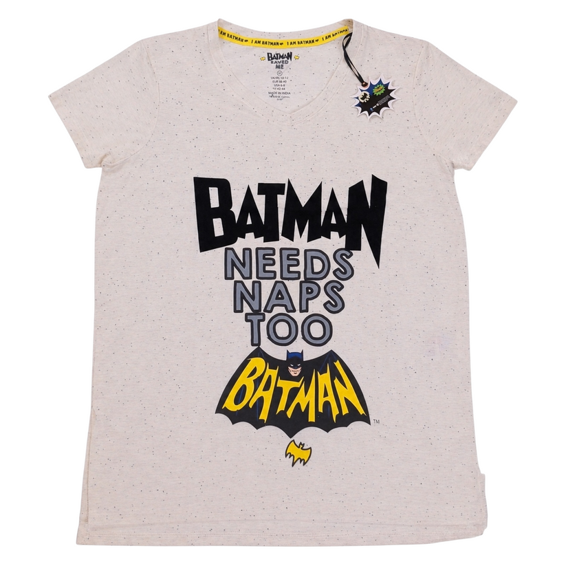 DC Comics Batman Needs Naps Too Women's Lounge T-Shirt M UK 10-12 V Neck