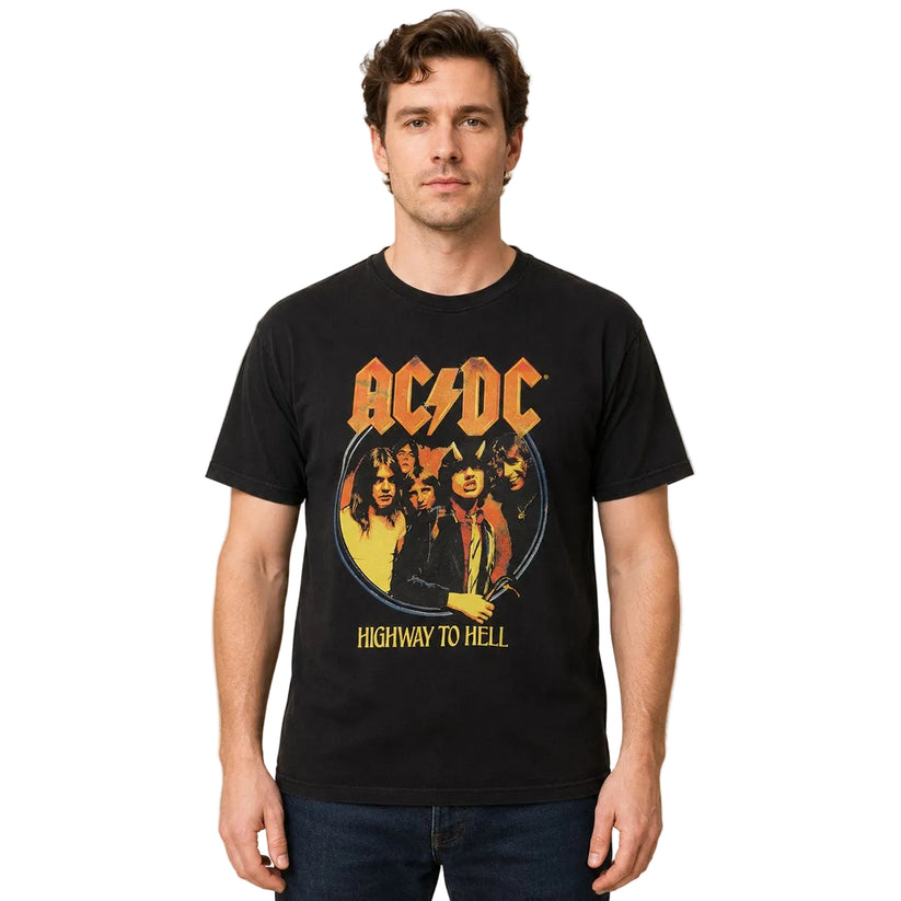 AC/DC Highway to Hell T-Shirt Approx M Black Classic Rock Graphic Tee – Music T-Shirt product photo 1 | RewearableUK
