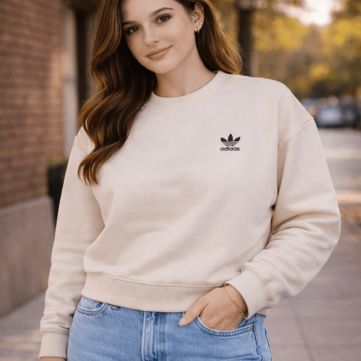 Adidas Cropped Sweatshirt Small Cream | RewearableUK