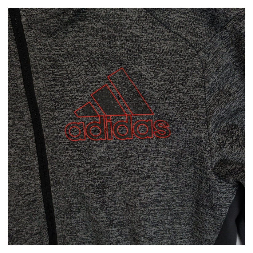adidas Full Zip Hooded Sweatshirt S Grey Black Marl Red Logo Sports Hoodie – product photo 3 | RewearableUK