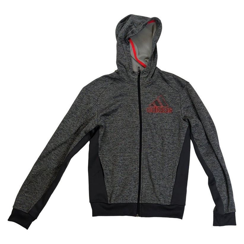 adidas Full Zip Hooded Sweatshirt S Grey Black Marl Red Logo Sports Hoodie – product photo 7 | RewearableUK