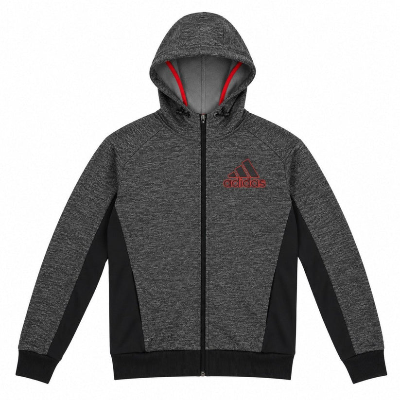 adidas Full Zip Hooded Sweatshirt S Grey Black Marl Red Logo Sports Hoodie – product photo 1 | RewearableUK