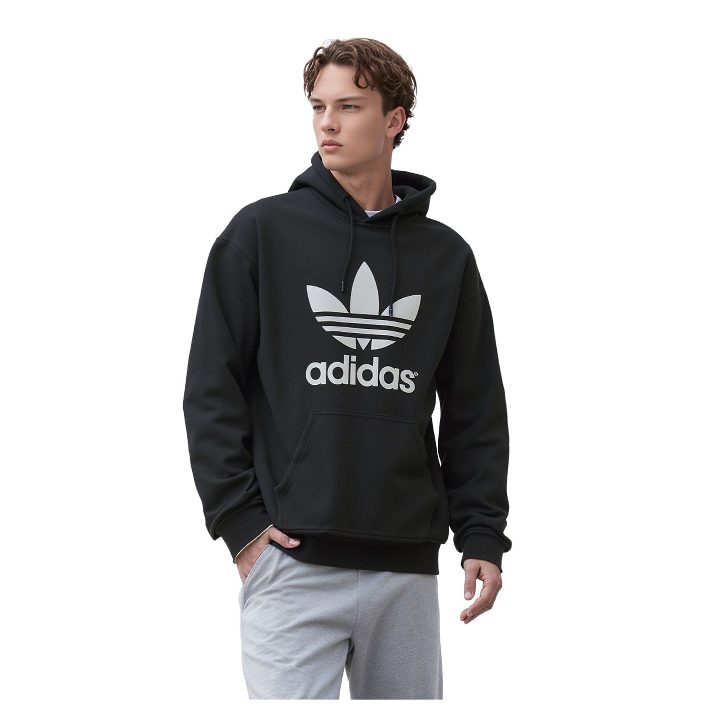 adidas Adidas Men's XL Black Cotton Hoodie Long Sleeve Jumper Used Smart Casual Sweater & Hoodie RewearableUK