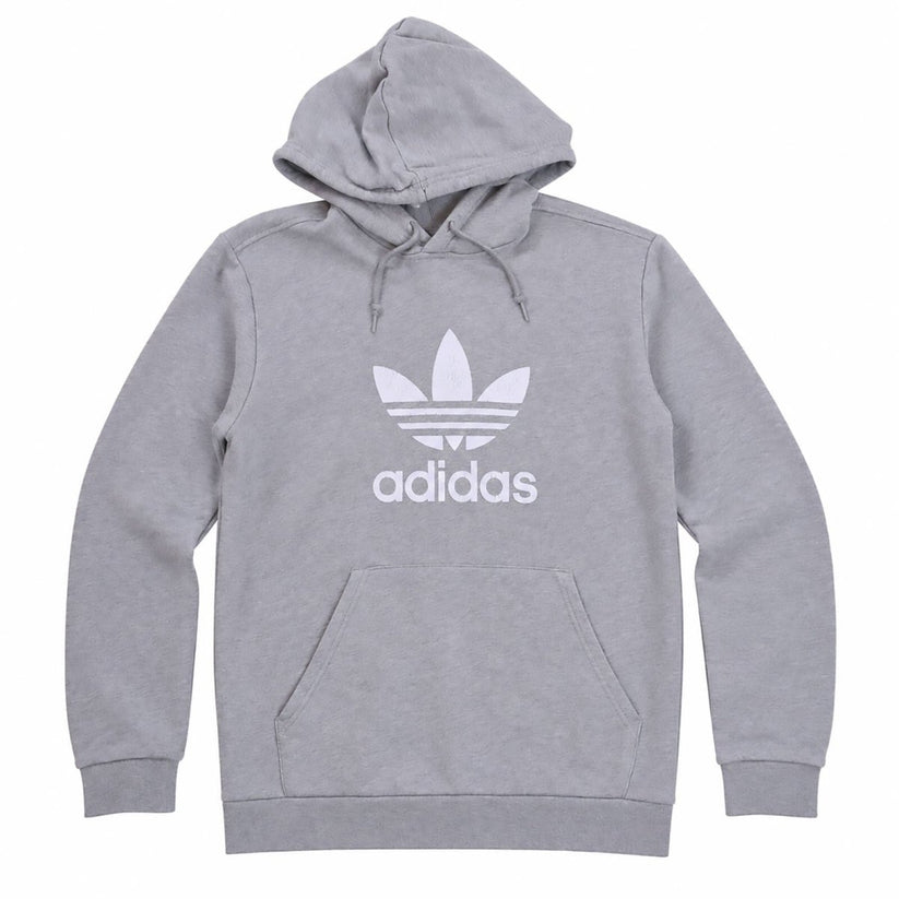 adidas Originals Grey Marl Trefoil Logo Print Hoodie Size L Pullover Sweatshirt – product photo 1 | RewearableUK