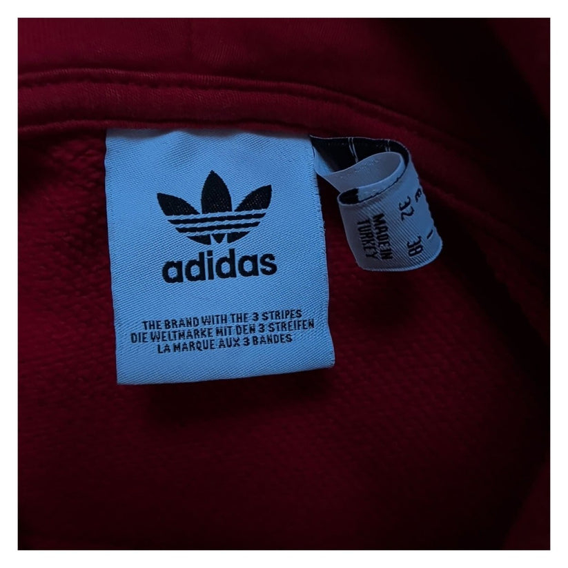 Adidas Originals Womens Red Cropped Hoodie UK 6 XS Trefoil Stripe Pullover – product photo 3 | RewearableUK