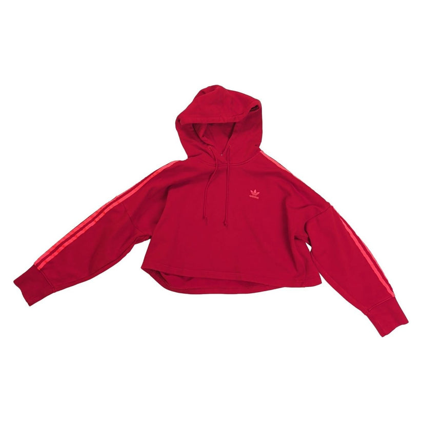 Adidas Originals Womens Red Cropped Hoodie UK 6 XS Trefoil Stripe Pullover – product photo 8 | RewearableUK
