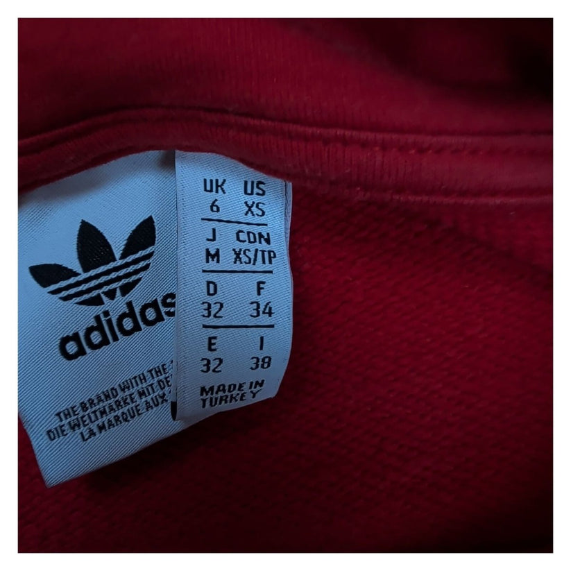 Adidas Originals Womens Red Cropped Hoodie UK 6 XS Trefoil Stripe Pullover – product photo 7 | RewearableUK