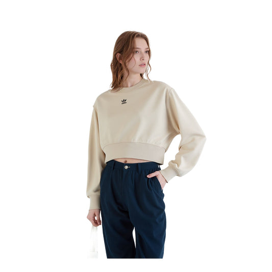 adidas Adidas Womens Small Cream Cropped Sweatshirt Long Sleeve Top | Excellent Sweater & Hoodie RewearableUK
