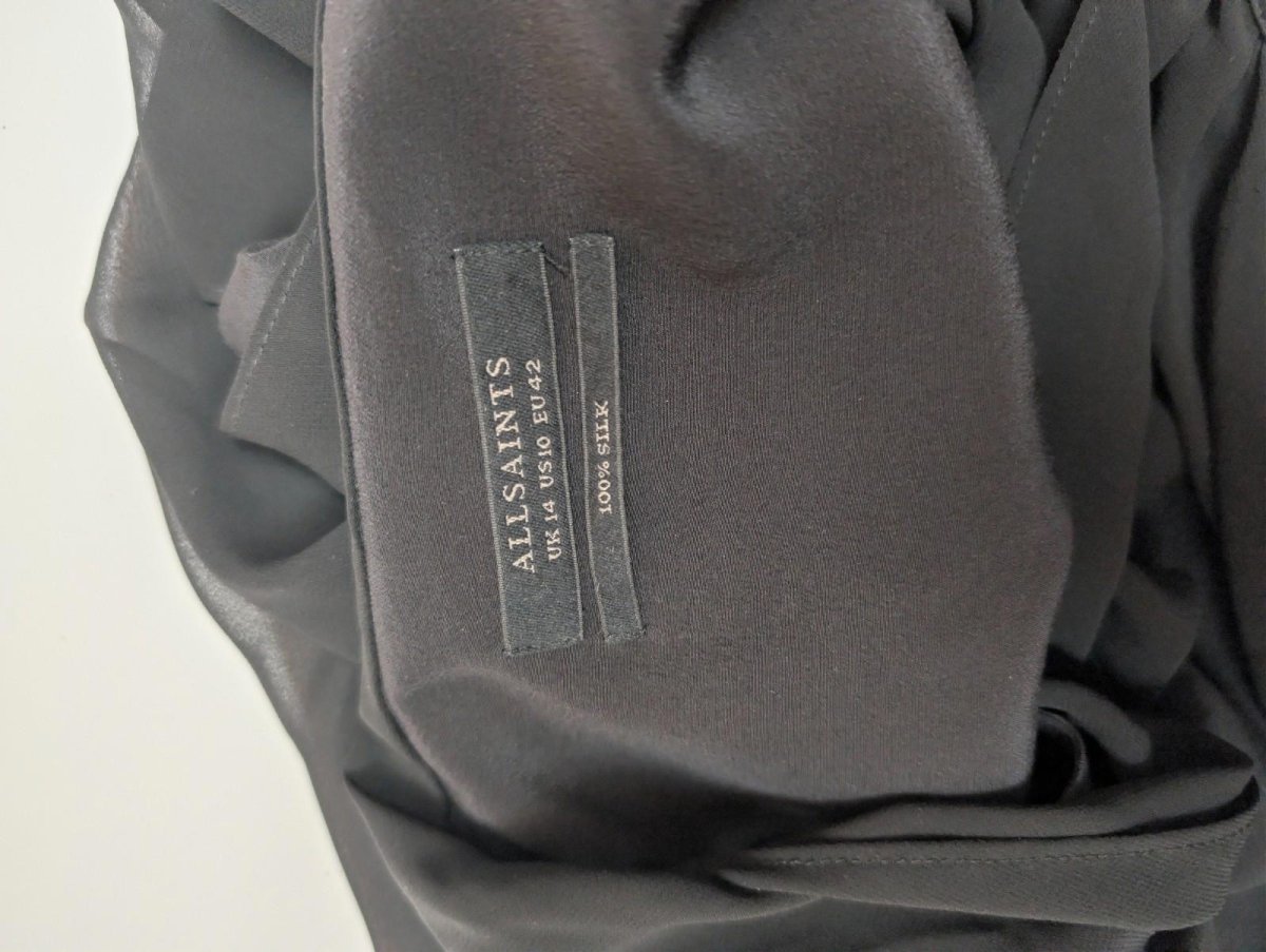 AllSaints 100% Silk Top UK 14 Black Sleeveless Asymmetric Zip Draped Blouse Vest by AllSaints – | RewearableUK