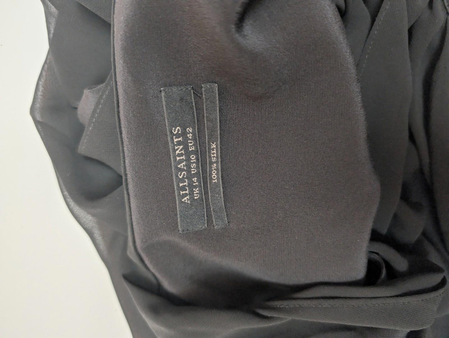 AllSaints 100% Silk Top UK 14 Black Sleeveless Asymmetric Zip Draped Blouse Vest by AllSaints – | RewearableUK