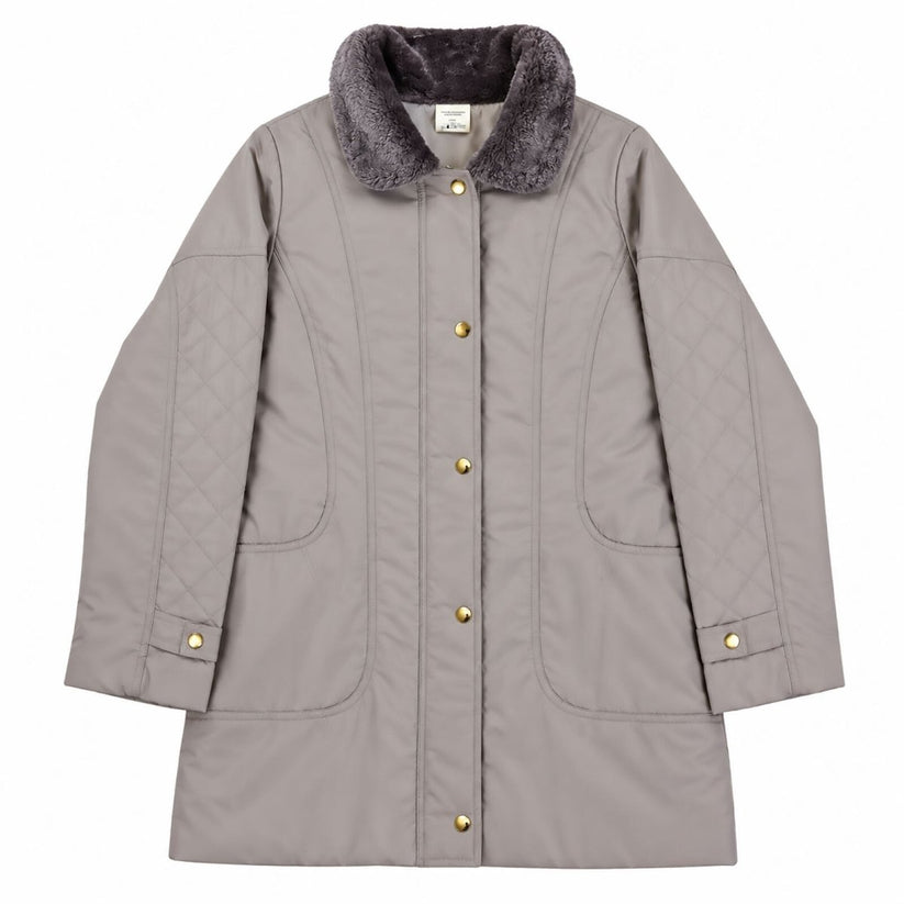 Anne de Lancay Damart Womens M Grey Longline Coat Faux Fur Collar Quilted Jacket – product photo 1 | RewearableUK