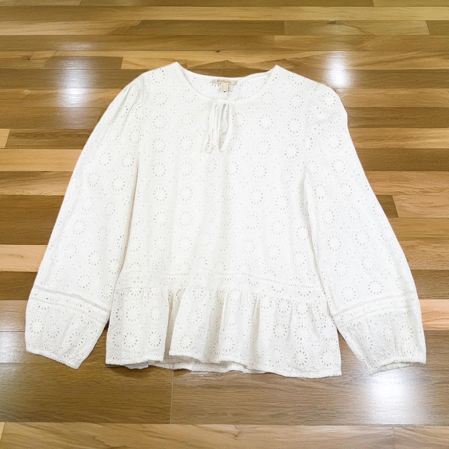 Barbour Cherbury Top Womens UK 10 White Broderie Anglaise Cotton Blouse by Barbour – | RewearableUK