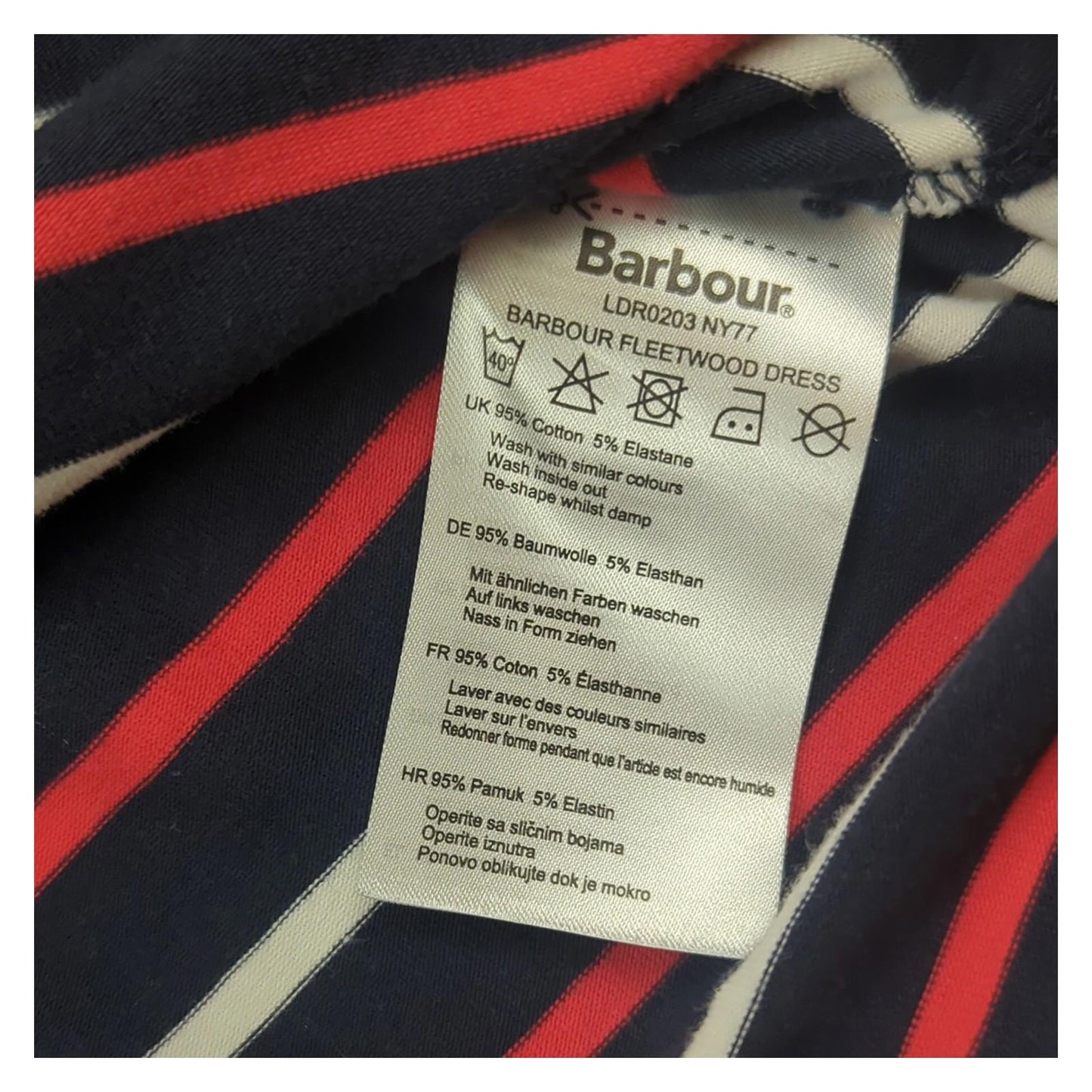White Barbour Fleetwood Womens Dress Size UK 8 Navy Red White Check Cotton Long Sleeve RewearableUK