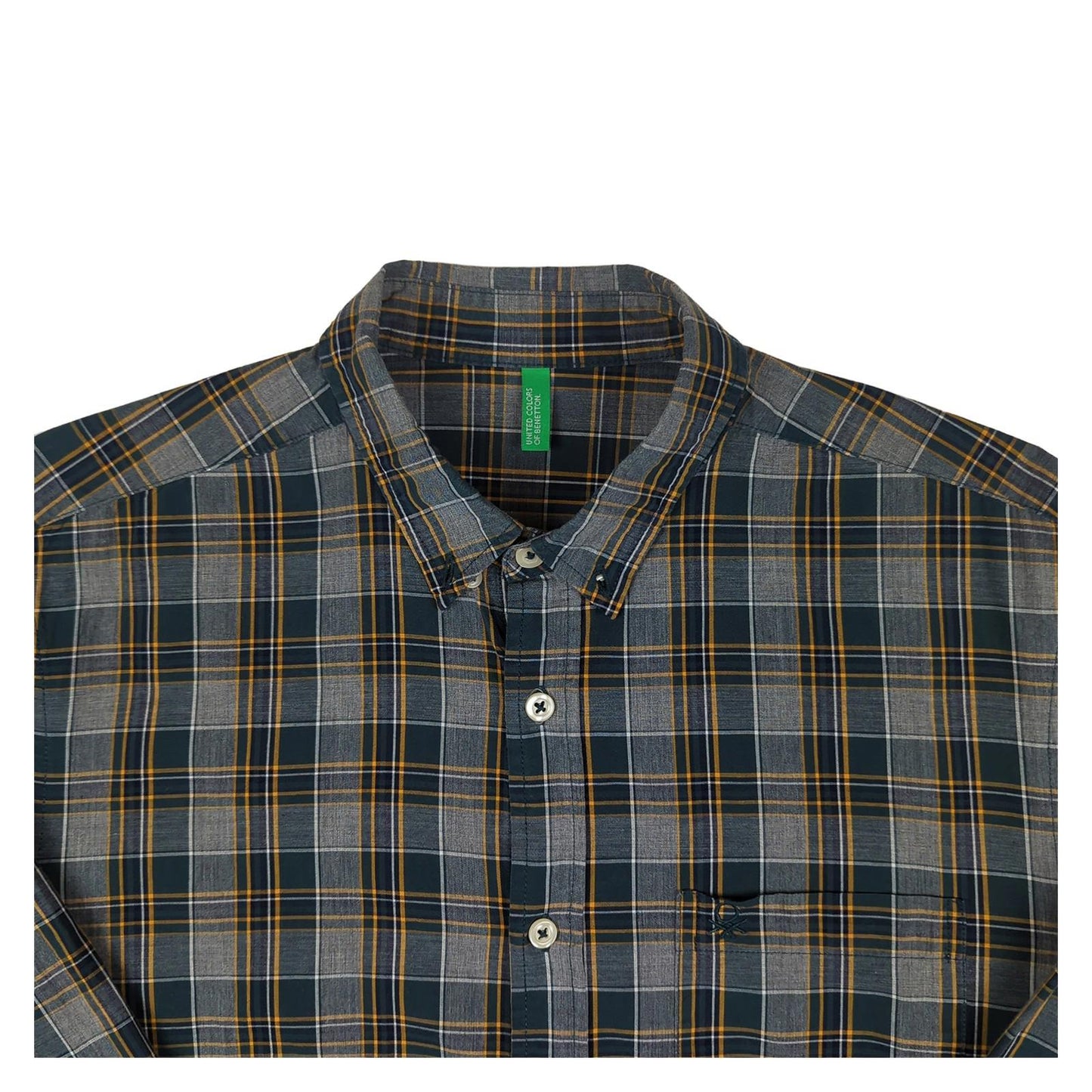 United Colors Of Benetton Benetton Mens Shirt 15.5 M Medium Multicoloured Check Long Sleeve Cotton Used shirt RewearableUK