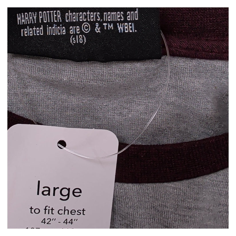 Harry Potter Gryffindor Bravery Men's Raglan T-Shirt L Grey Burgundy Lion