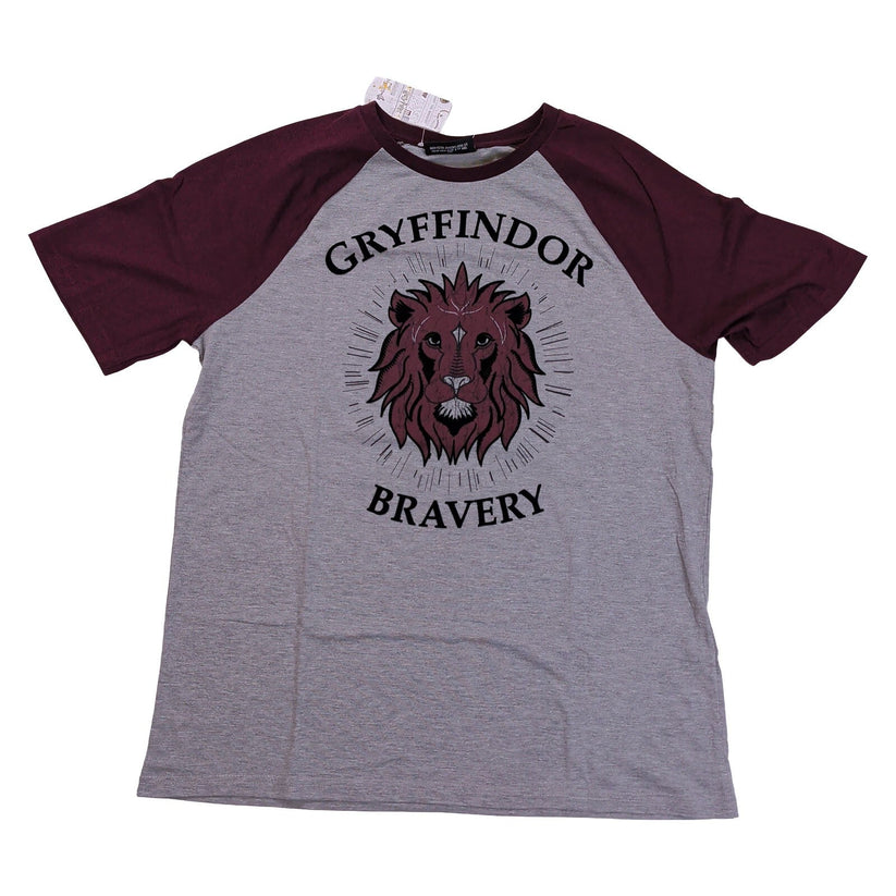 Harry Potter Gryffindor Bravery Men's Raglan T-Shirt L Grey Burgundy Lion
