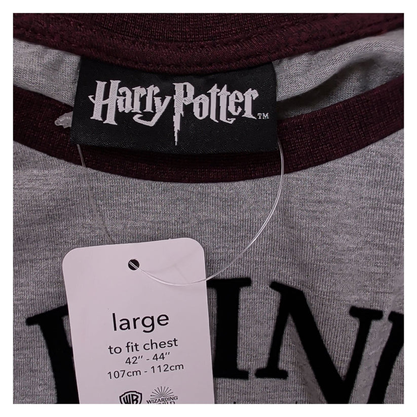 Harry Potter Gryffindor Bravery Men's Raglan T-Shirt L Grey Burgundy Lion
