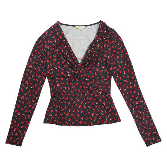 Boden Ponte Twist Front Top UK 10 Black Red Floral Long Sleeve Jersey – product photo 1 | RewearableUK