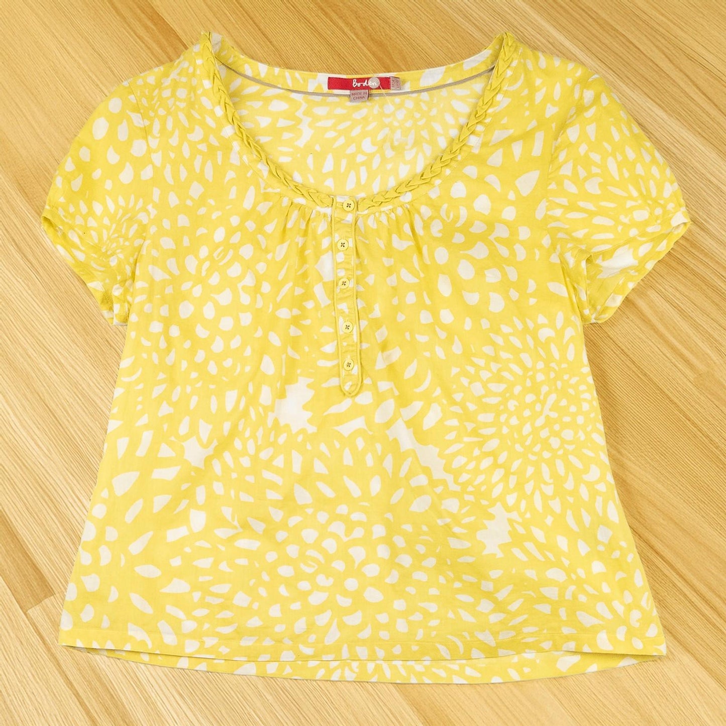 Boden Top UK 14 Yellow 100% Cotton Print Henley Short Sleeve NWOT by Boden – | RewearableUK