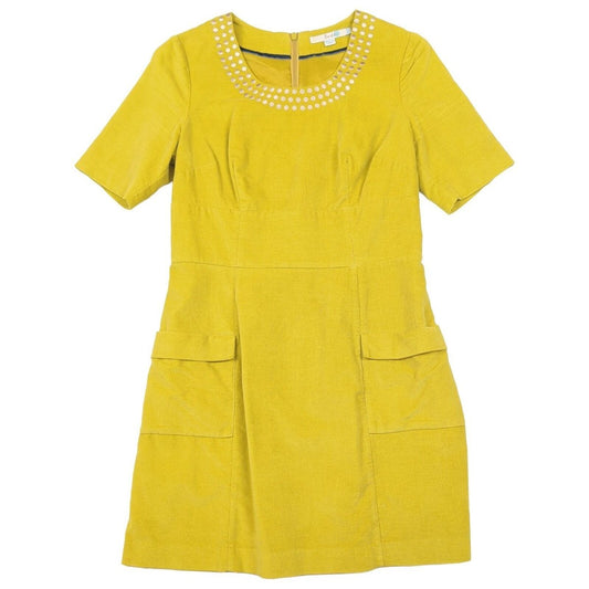 Boden Womens Yellow Cotton Dress UK 8 US 4 Embellished Neck Pockets by Boden – | RewearableUK