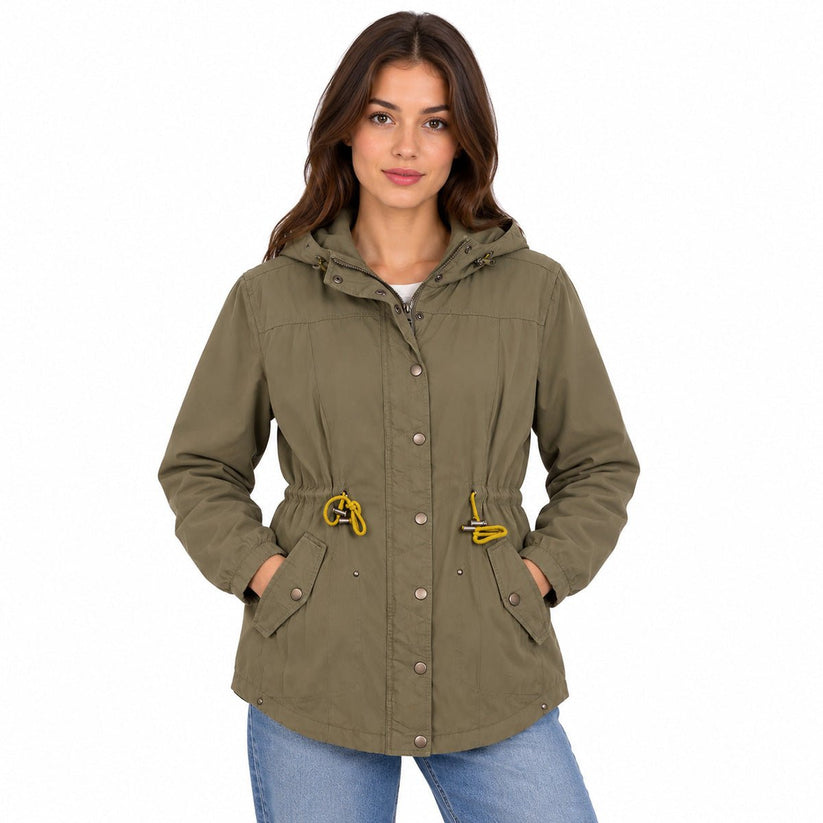 bpc Bonprix Women's Khaki Green Hooded Parka Jacket UK 24 Cotton Drawstring – Parka product photo 1 | RewearableUK