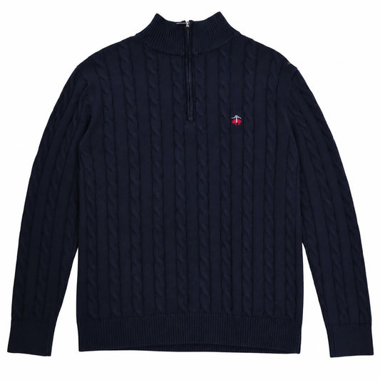 Brooks Brothers Men's Jumper M Navy Cable Knit Embroidered Cotton – product photo 1 | RewearableUK