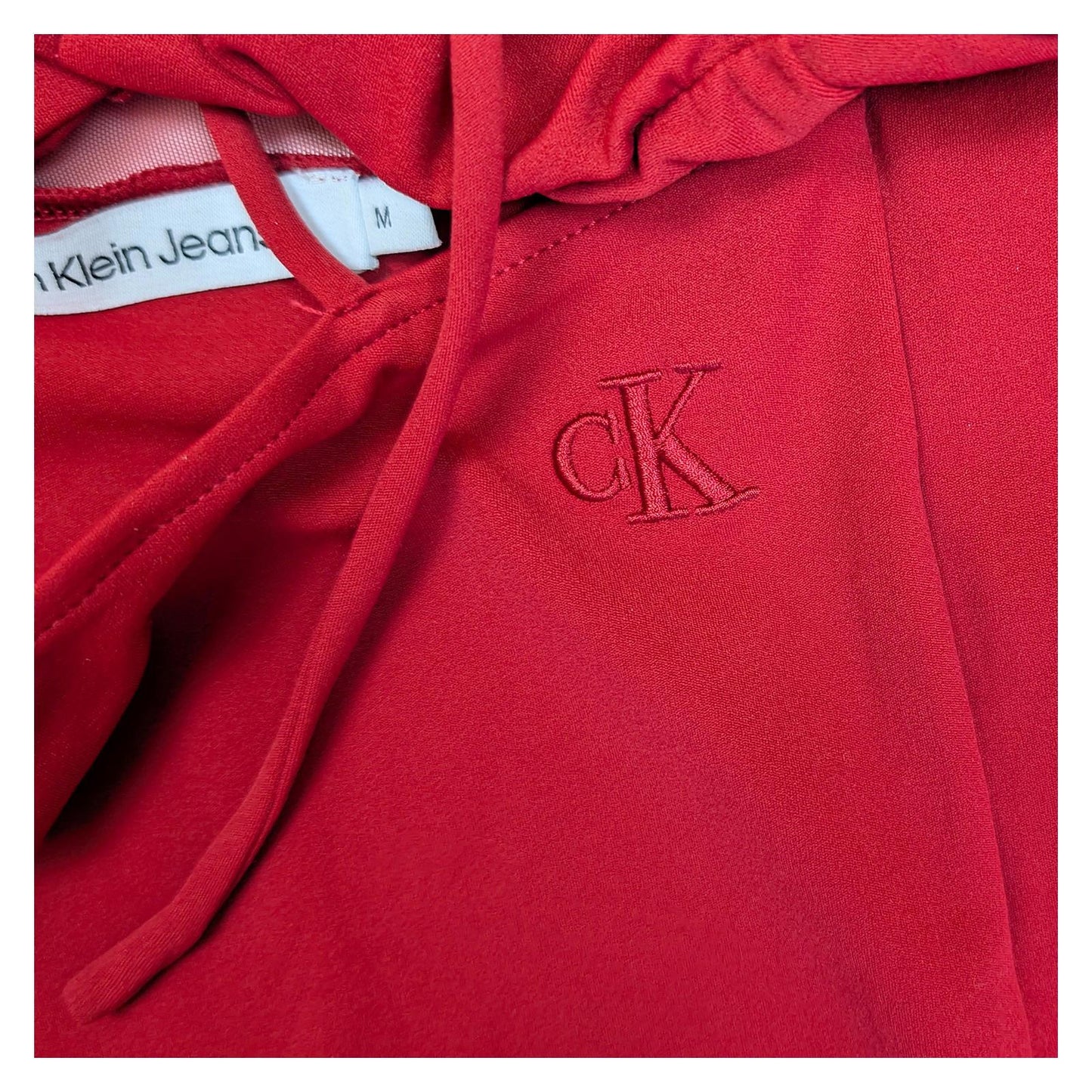 Calvin Klein Jeans Red Mesh Top Size M Sheer Long Sleeve Cut Out Tie Front Y2K by Calvin Klein – | RewearableUK