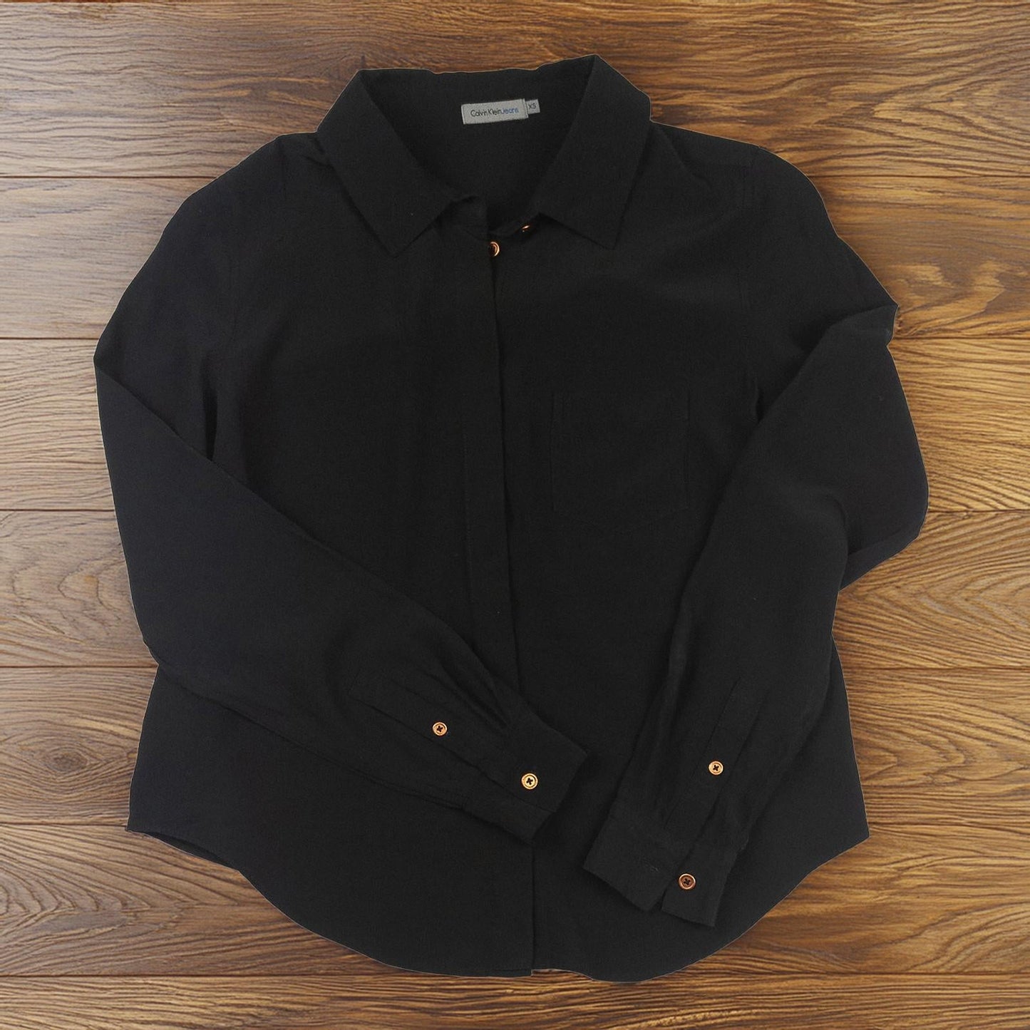 Calvin Klein Jeans Shirt Blouse Size XS Black Button Up Long Sleeve Pocket by Calvin Klein – | RewearableUK