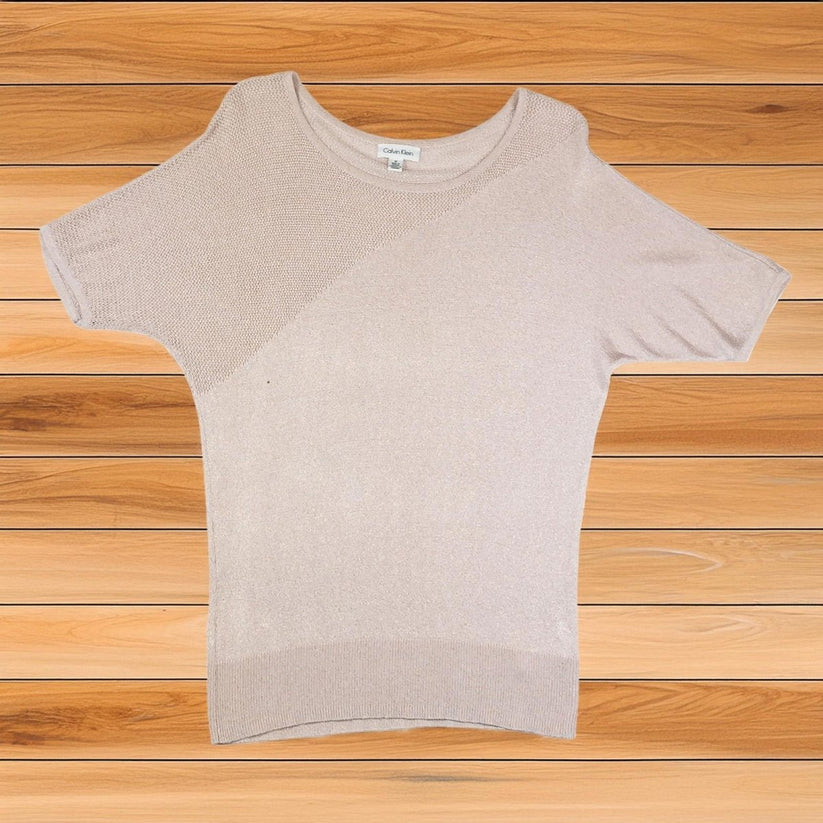 Calvin Klein Top Womens M Pink Gold Metallic Knit Dolman Sleeve Jumpe by Calvin Klein – | RewearableUK