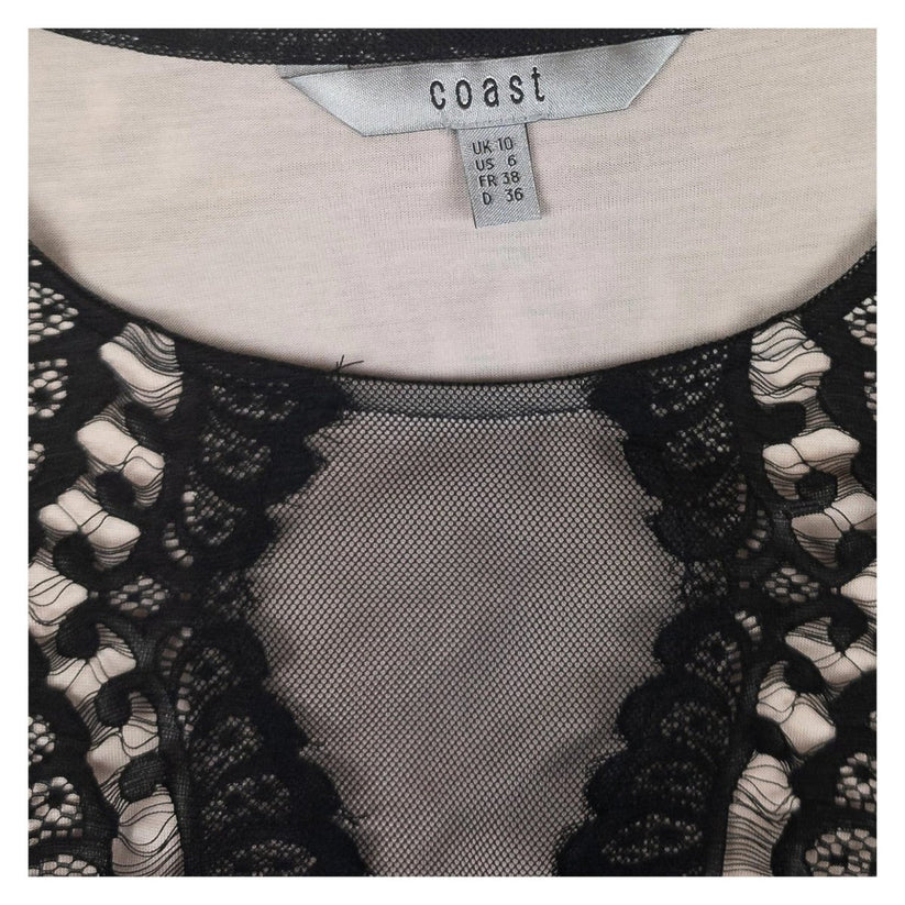 Coast Top UK 10 Black Nude Lace Cold Shoulder Bell Sleeve Blouse by Coast – | RewearableUK