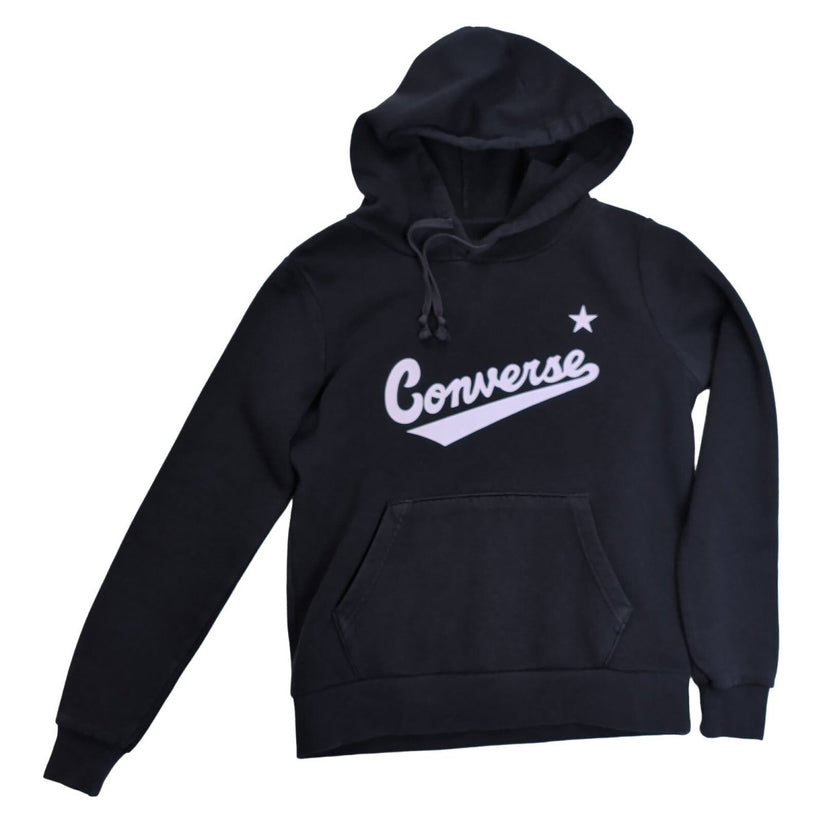 Converse Black Pullover Hoodie Size S Star Script Logo Kangaroo Pocket – product photo 2 | RewearableUK