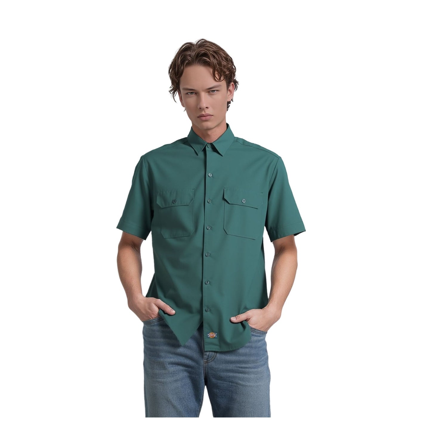 Dickies Dickies 1574 Short Sleeve Work Shirt Men Medium – Hunter Green Classic Fit shirt RewearableUK