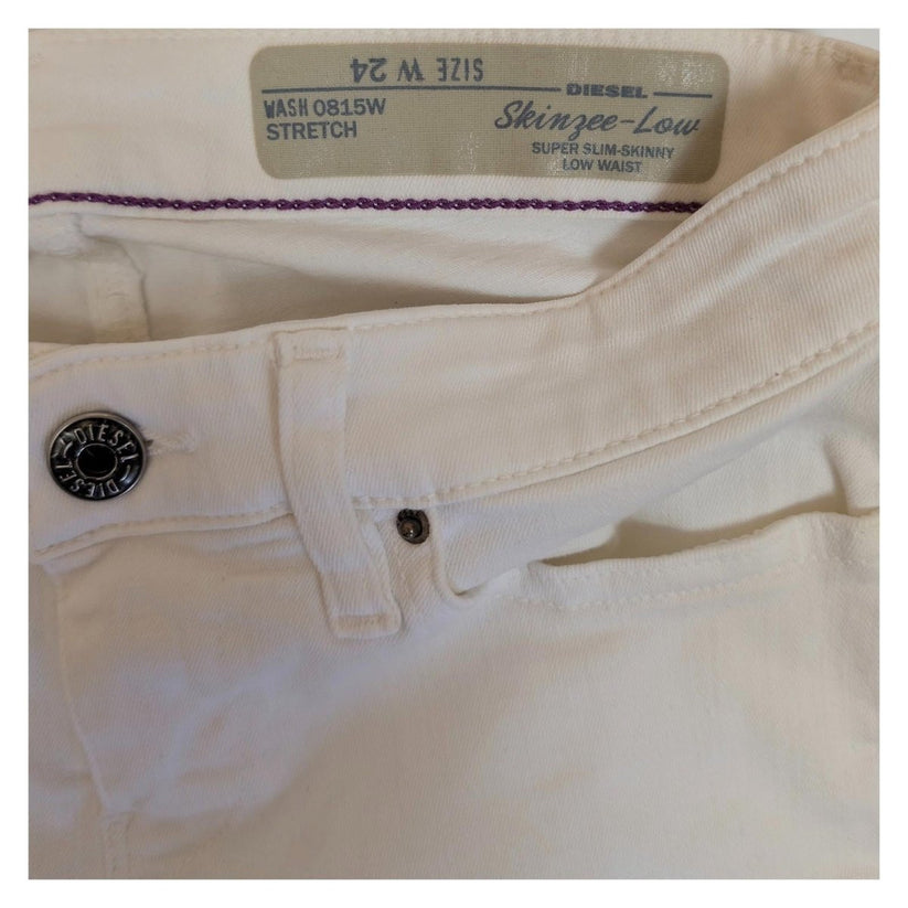 Diesel Skinzee - Low White Skinny Jeans Women's W24 Super Slim Stretch Low Waist by DIESEL – | RewearableUK