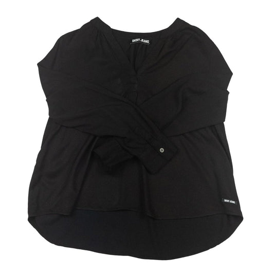 DKNY Jeans Black Animal Print Blouse Top V - Neck High Low Hem Long Sleeve xl by DKNY – blouse | RewearableUK
